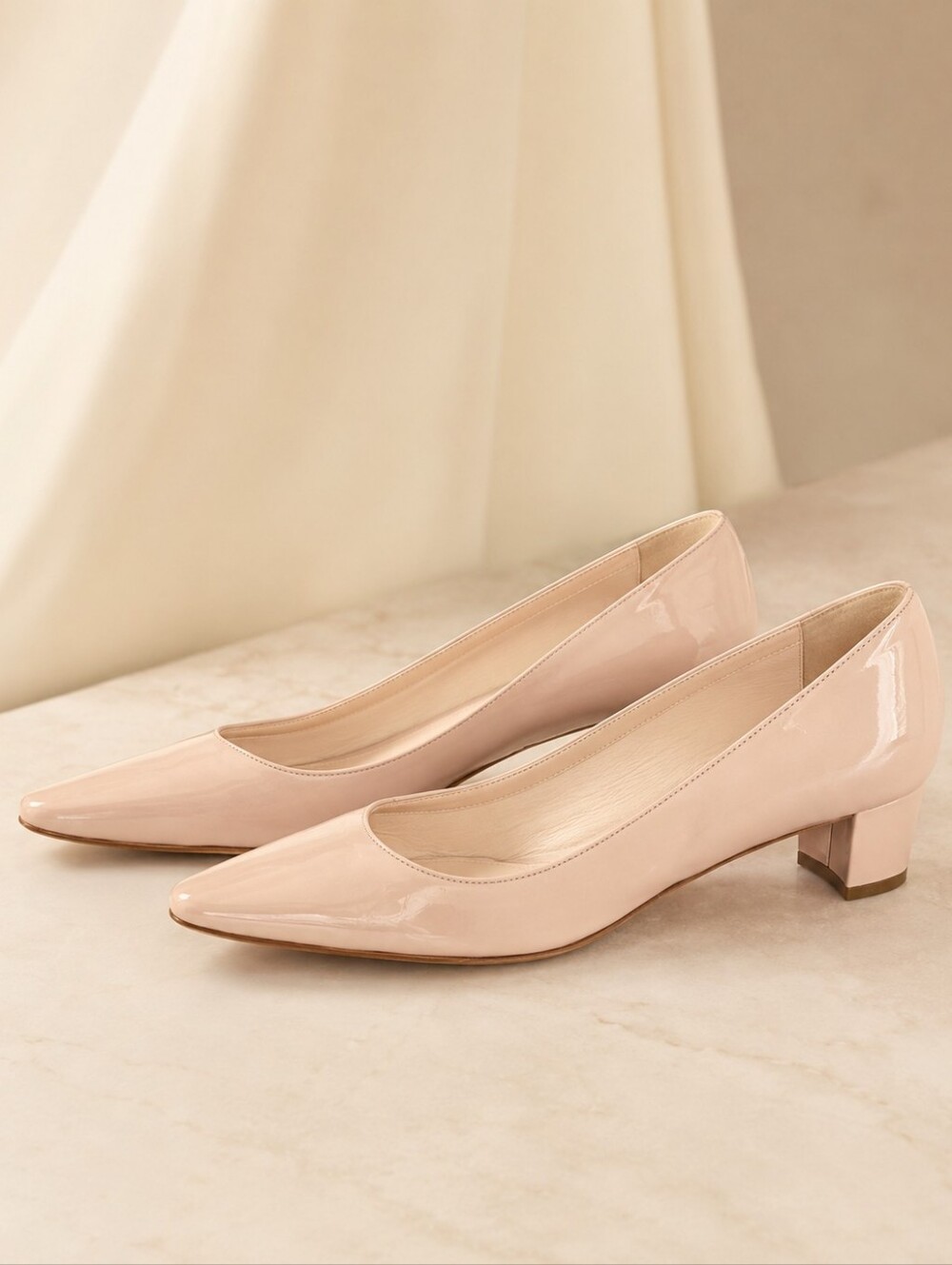 Prada Nude Patent Leather Pointed Toe Block Heel Pumps EU 37.5